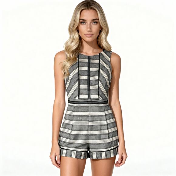 Adelyn Rae Lucille Romper Black White Sleeveless Size Medium New With Tags